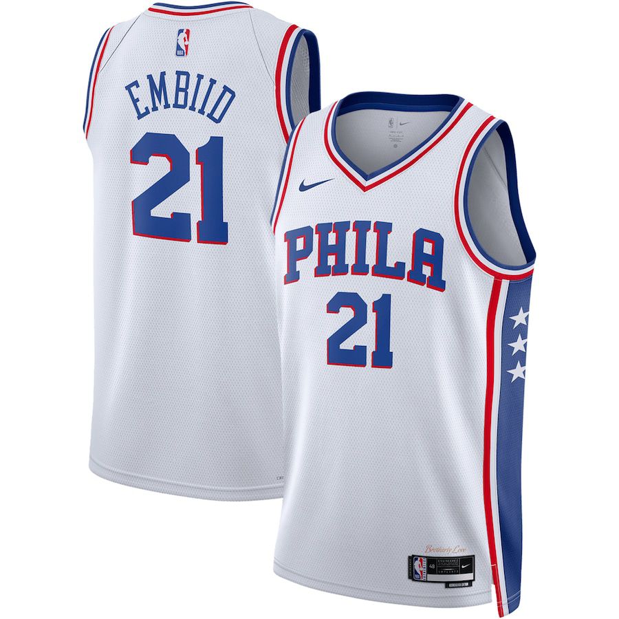 Men Philadelphia 76ers #21 Joel Embiid Nike White Association Edition 2022-23 Swingman NBA Jersey